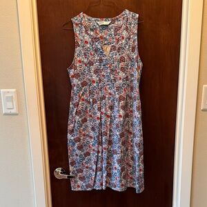 Sonoma Blue Floral Scoop Neck Tank Dress with Red Accents